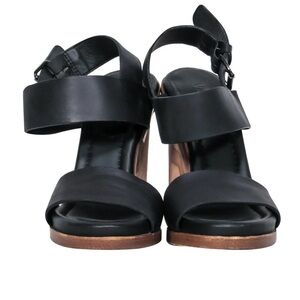 Women's Vince Black Leather Open-Toe Block Heel Sandals